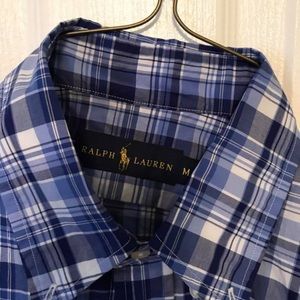 Ralph Lauren short sleeve button down check shirt, men's size L cotton blue type Vintage Second Hand